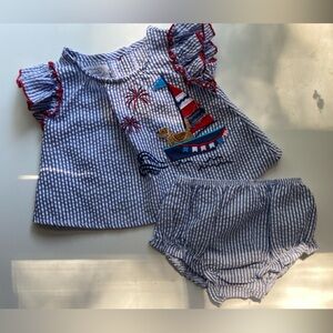 Mudpie Blue Striped 4th of July Set / Size 0-3m / EUC